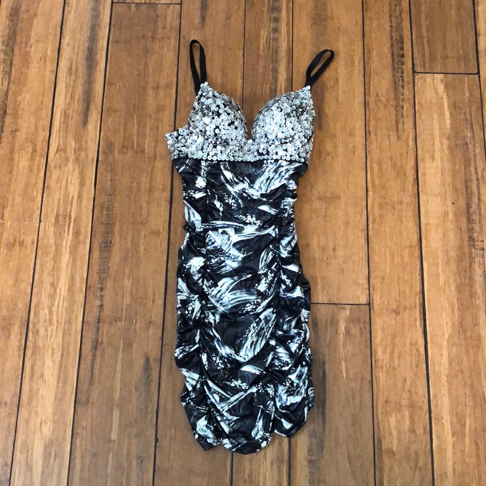 *SOLD* Silver & Black Bodycon Bustier Dress - Picture 2 of 6